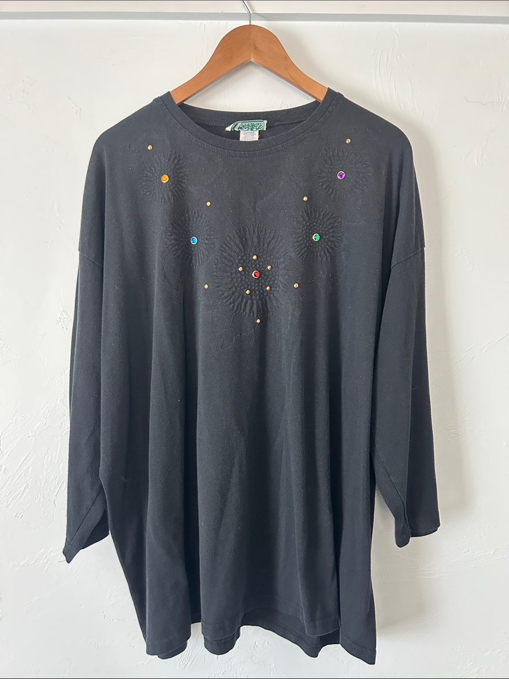 Kavio Black Long Sleeve Top with Multicolor Stud Accents